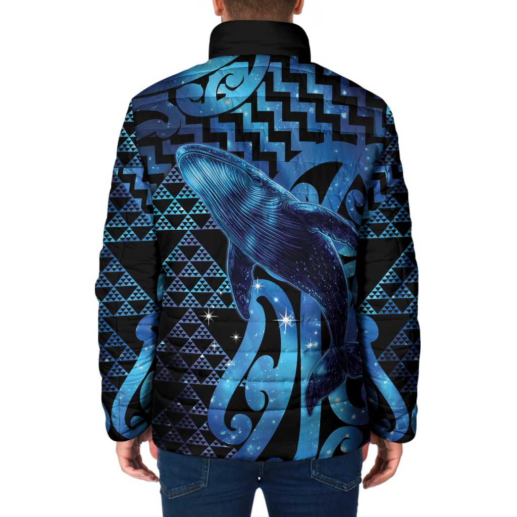 Humpback Whale Matariki New Zealand Padded Jacket NZ Maori Paikea Poutama Luxury Blue