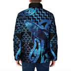 Humpback Whale Matariki New Zealand Padded Jacket NZ Maori Paikea Poutama Luxury Blue