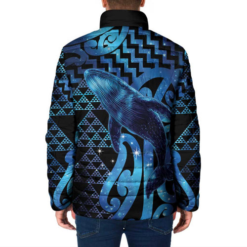 Humpback Whale Matariki New Zealand Padded Jacket NZ Maori Paikea Poutama Luxury Blue
