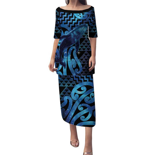 Humpback Whale Matariki New Zealand Puletasi NZ Maori Paikea Poutama Luxury Blue