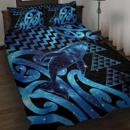 Humpback Whale Matariki New Zealand Quilt Bed Set NZ Maori Paikea Poutama Luxury Blue