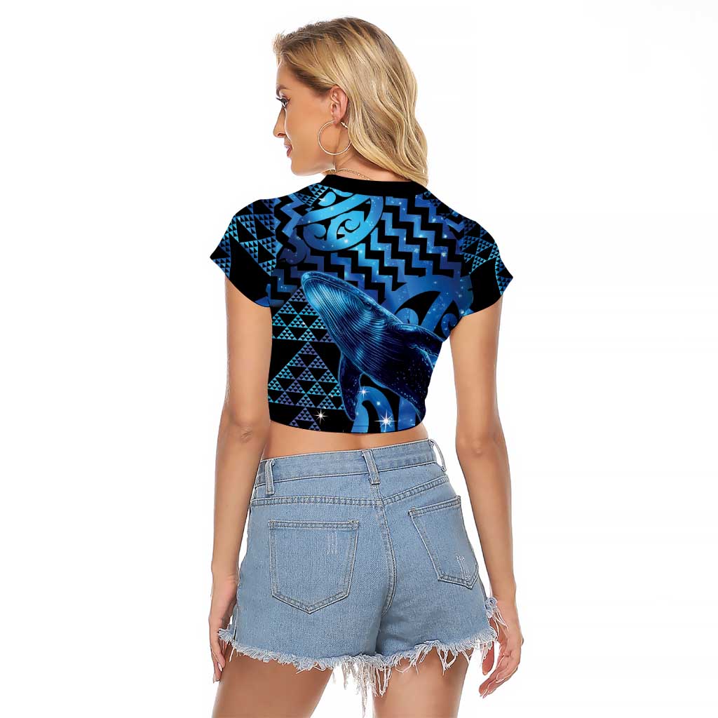 Humpback Whale Matariki New Zealand Raglan Cropped T Shirt NZ Maori Paikea Poutama Luxury Blue