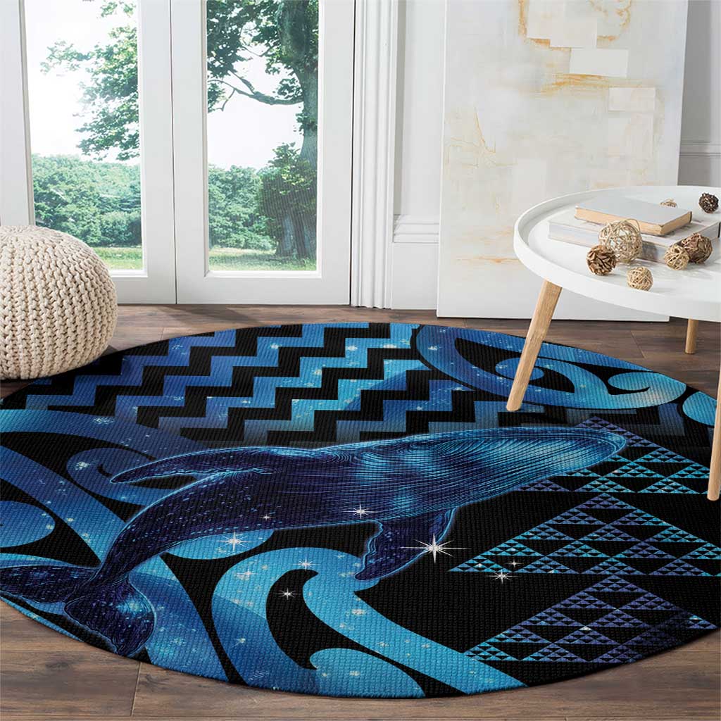 Humpback Whale Matariki New Zealand Round Carpet NZ Maori Paikea Poutama Luxury Blue