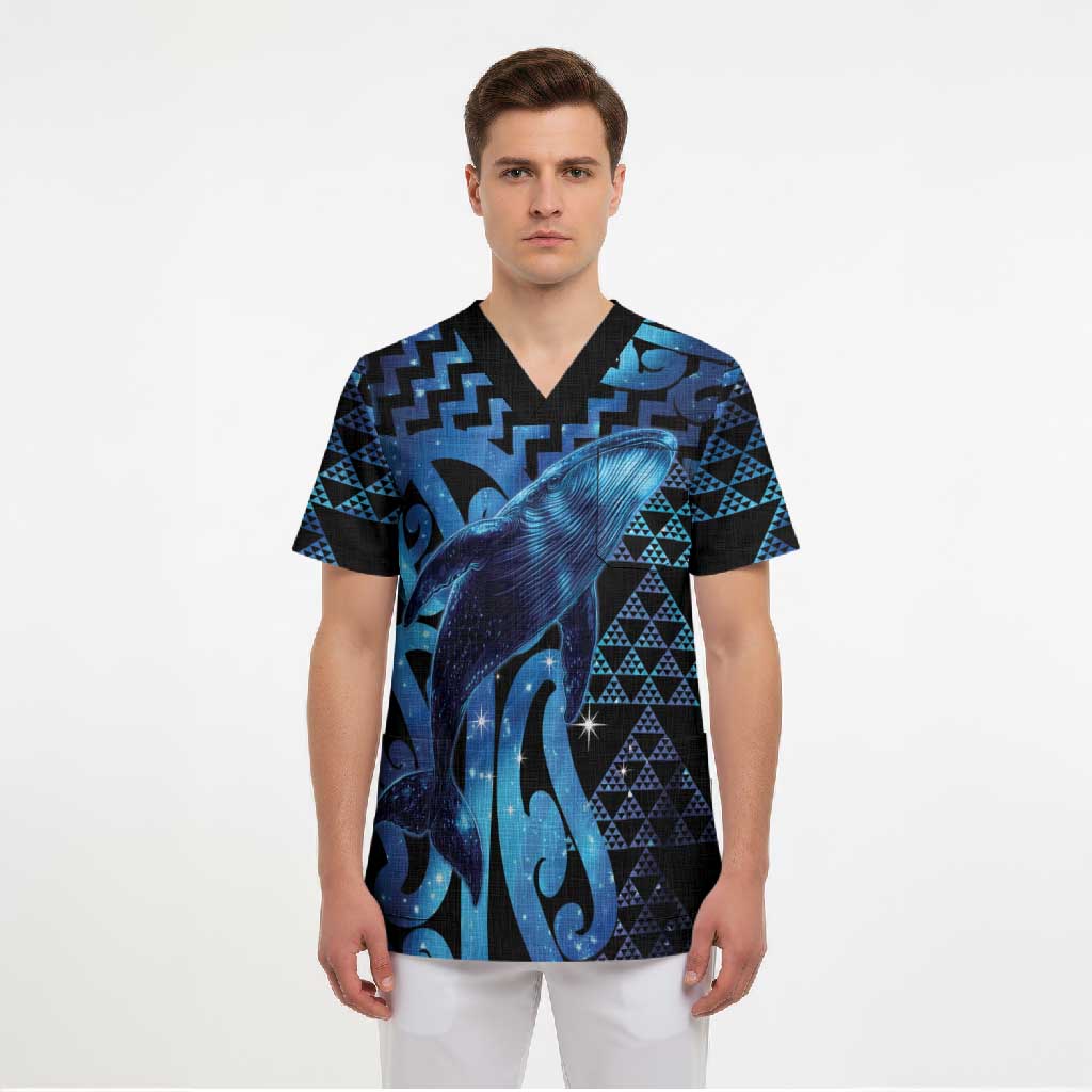 Humpback Whale Matariki New Zealand Scrub Top NZ Maori Paikea Poutama Luxury Blue