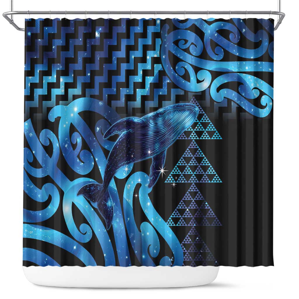 Humpback Whale Matariki New Zealand Shower Curtain NZ Maori Paikea Poutama Luxury Blue