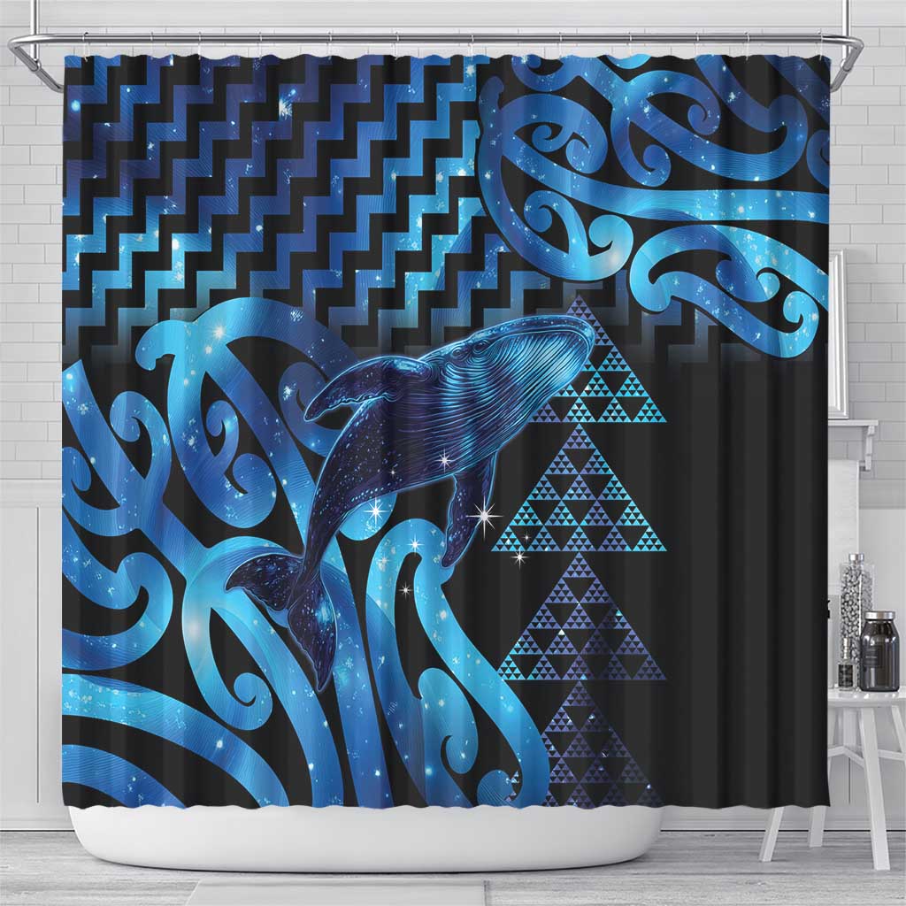 Humpback Whale Matariki New Zealand Shower Curtain NZ Maori Paikea Poutama Luxury Blue