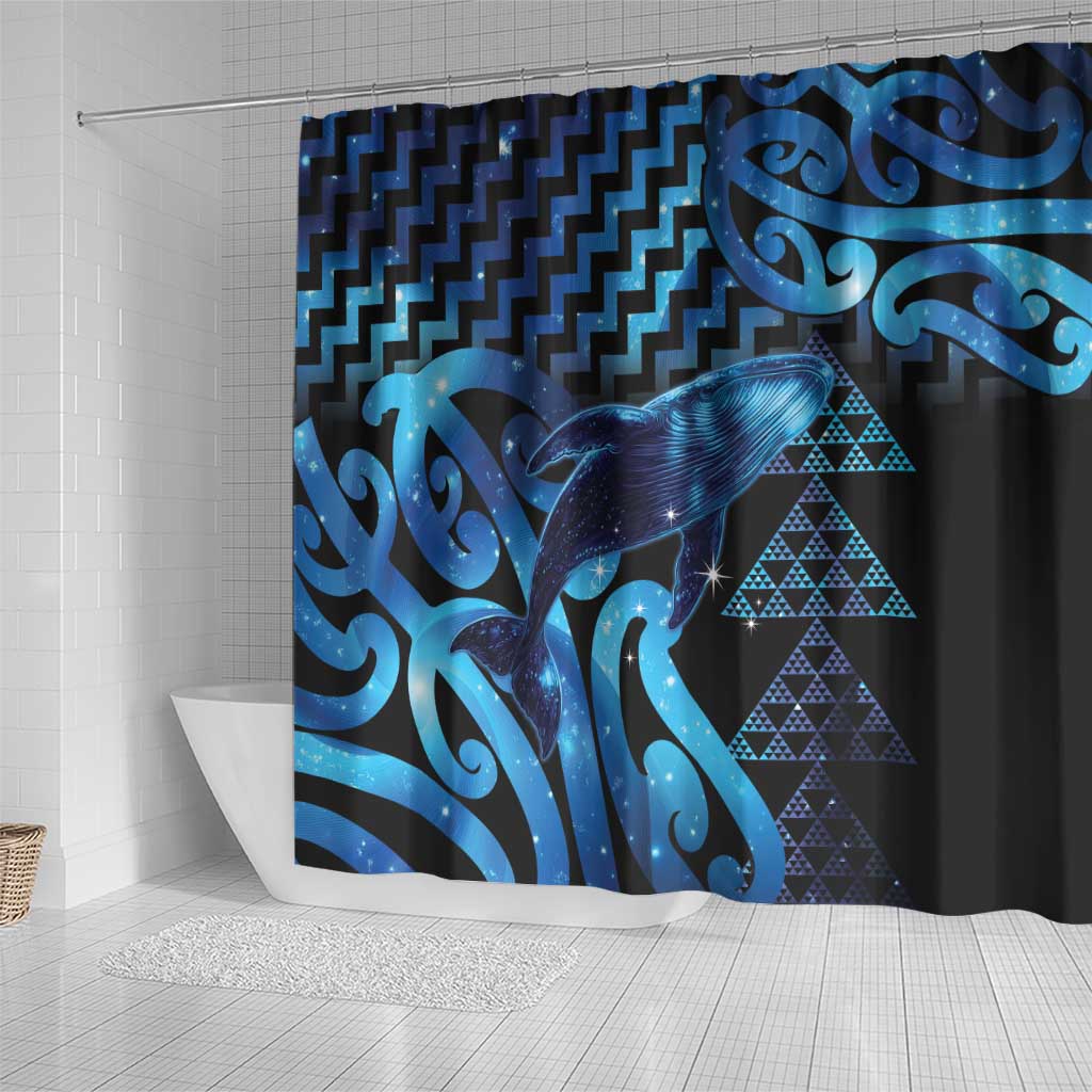 Humpback Whale Matariki New Zealand Shower Curtain NZ Maori Paikea Poutama Luxury Blue