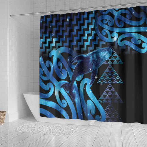 Humpback Whale Matariki New Zealand Shower Curtain NZ Maori Paikea Poutama Luxury Blue