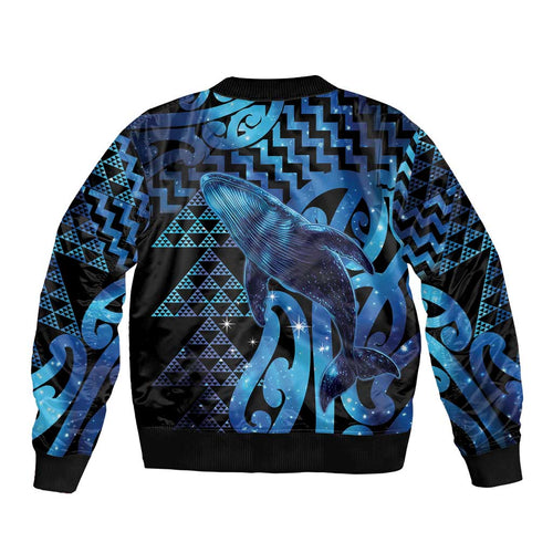 Humpback Whale Matariki New Zealand Sleeve Zip Bomber Jacket NZ Maori Paikea Poutama Luxury Blue