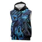 Humpback Whale Matariki New Zealand Sleeveless Hoodie NZ Maori Paikea Poutama Luxury Blue