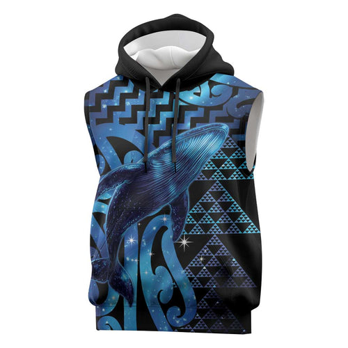 Humpback Whale Matariki New Zealand Sleeveless Hoodie NZ Maori Paikea Poutama Luxury Blue