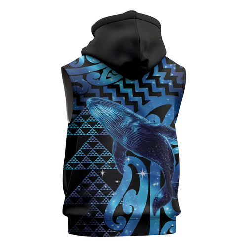 Humpback Whale Matariki New Zealand Sleeveless Hoodie NZ Maori Paikea Poutama Luxury Blue