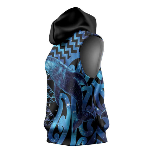 Humpback Whale Matariki New Zealand Sleeveless Hoodie NZ Maori Paikea Poutama Luxury Blue