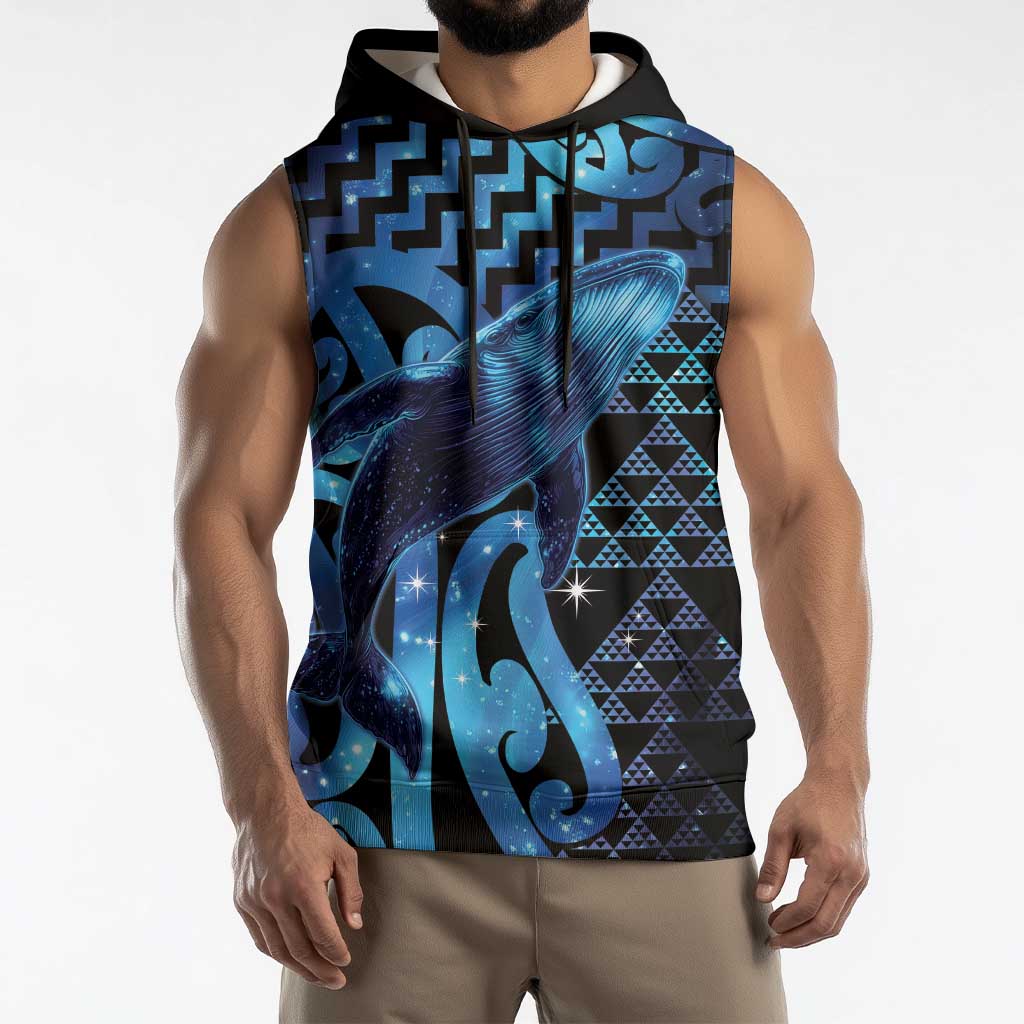 Humpback Whale Matariki New Zealand Sleeveless Hoodie NZ Maori Paikea Poutama Luxury Blue