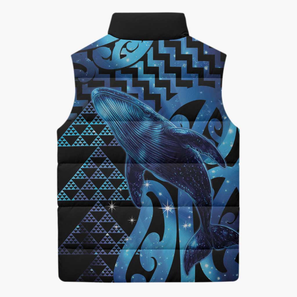 Humpback Whale Matariki New Zealand Sleeveless Puffer Jacket NZ Maori Paikea Poutama Luxury Blue