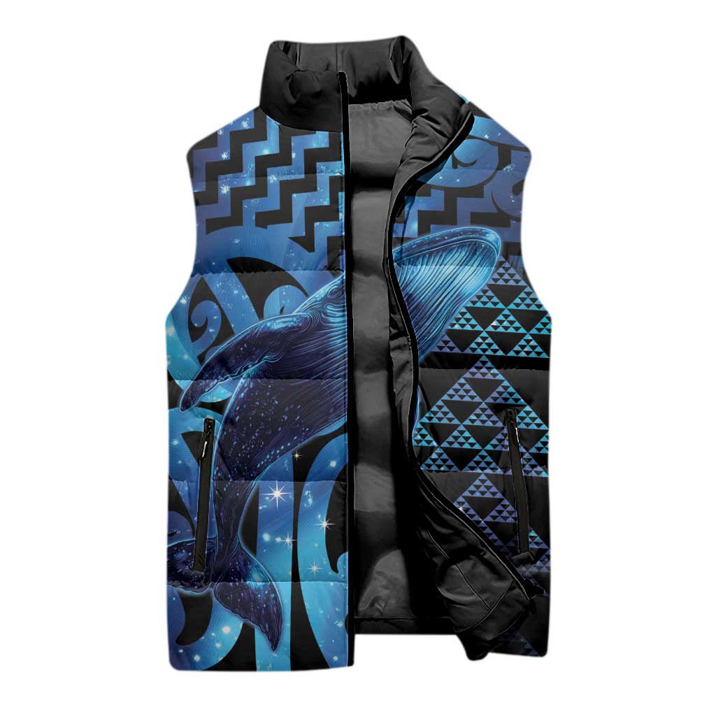Humpback Whale Matariki New Zealand Sleeveless Puffer Jacket NZ Maori Paikea Poutama Luxury Blue