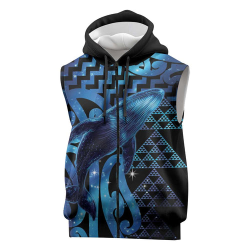 Humpback Whale Matariki New Zealand Sleeveless Zip Hoodie NZ Maori Paikea Poutama Luxury Blue