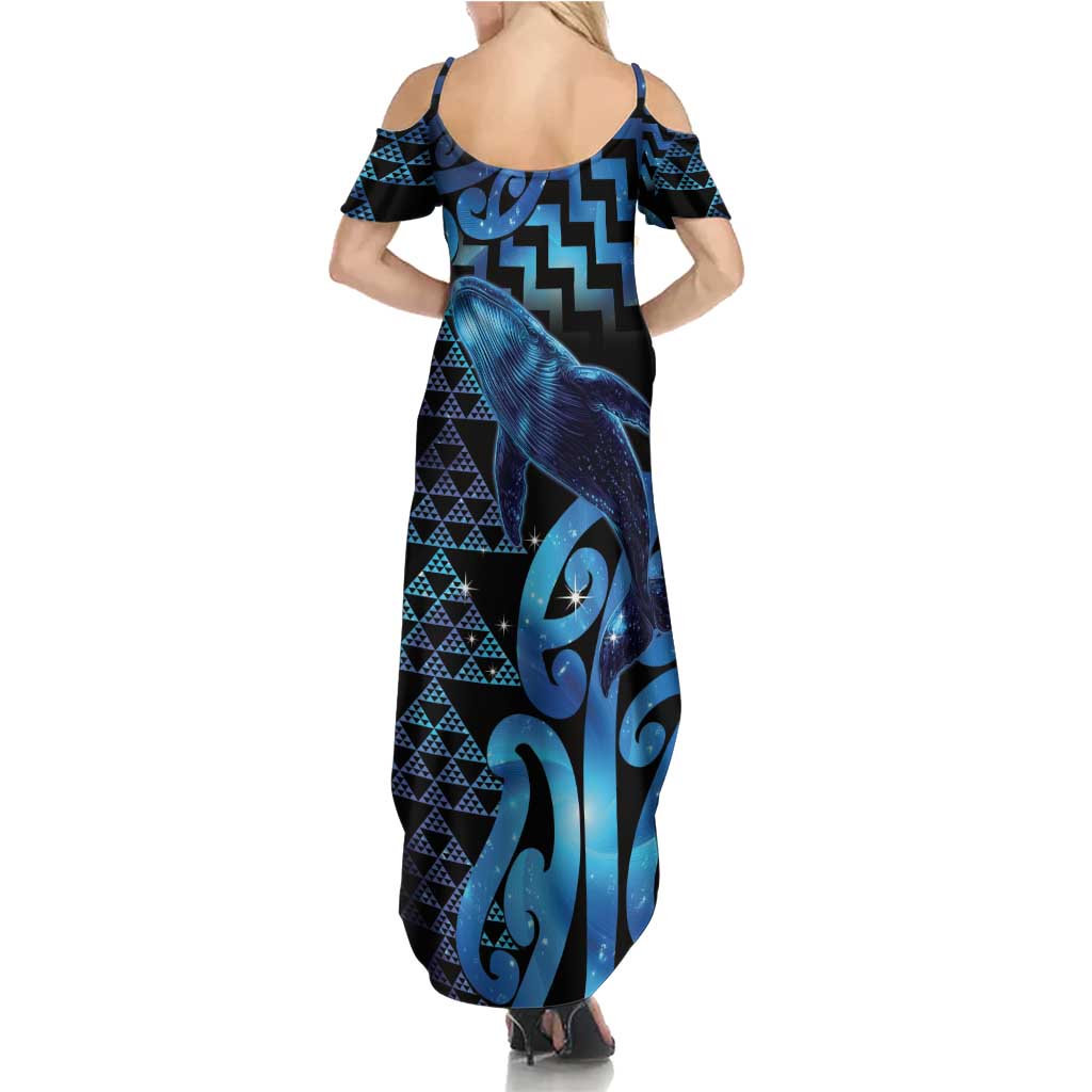 Humpback Whale Matariki New Zealand Summer Maxi Dress NZ Maori Paikea Poutama Luxury Blue