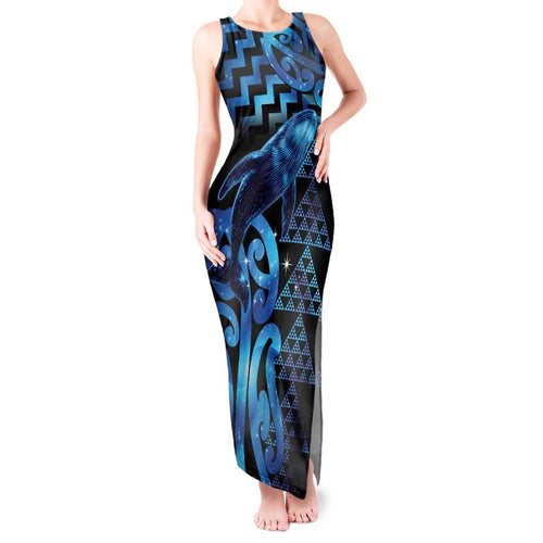 Humpback Whale Matariki New Zealand Tank Maxi Dress NZ Maori Paikea Poutama Luxury Blue