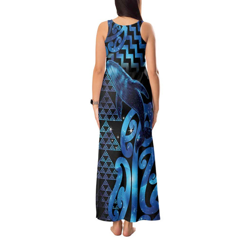 Humpback Whale Matariki New Zealand Tank Maxi Dress NZ Maori Paikea Poutama Luxury Blue