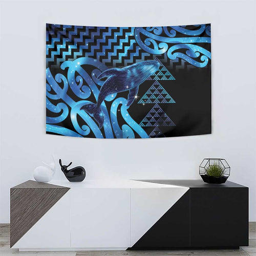 Humpback Whale Matariki New Zealand Tapestry NZ Maori Paikea Poutama Luxury Blue