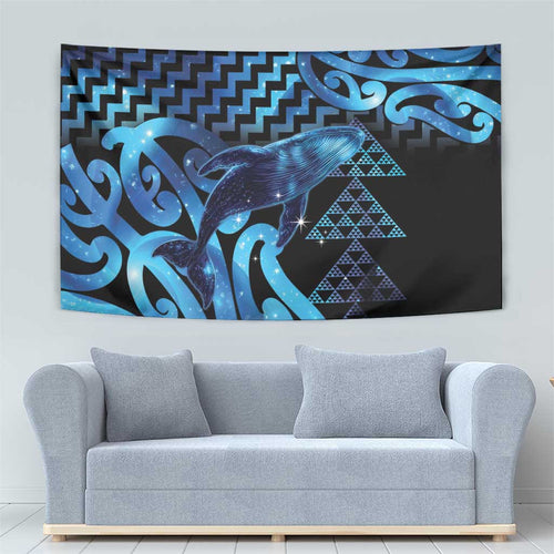 Humpback Whale Matariki New Zealand Tapestry NZ Maori Paikea Poutama Luxury Blue