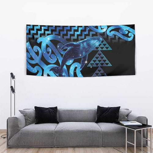 Humpback Whale Matariki New Zealand Tapestry NZ Maori Paikea Poutama Luxury Blue