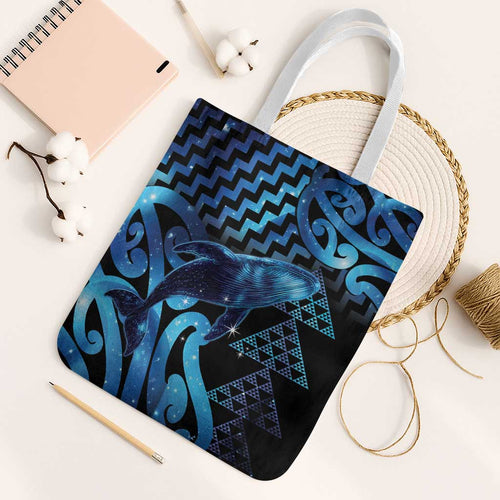 Humpback Whale Matariki New Zealand Tote Bag NZ Maori Paikea Poutama Luxury Blue