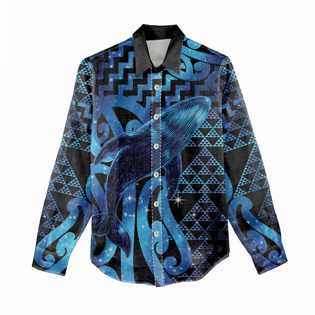 Humpback Whale Matariki New Zealand Women Casual Shirt NZ Maori Paikea Poutama Luxury Blue