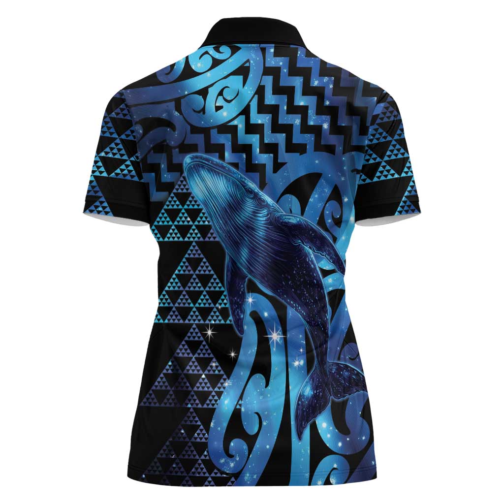 Humpback Whale Matariki New Zealand Women Polo Shirt NZ Maori Paikea Poutama Luxury Blue