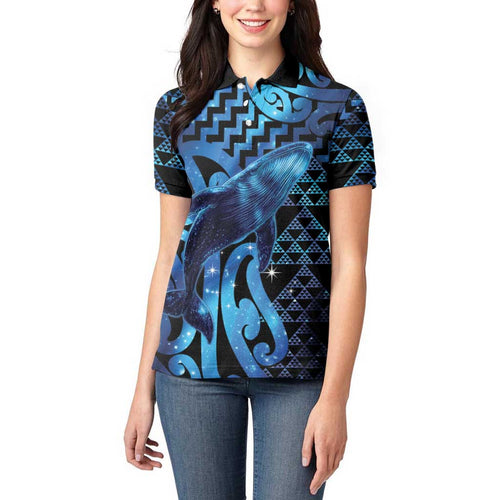 Humpback Whale Matariki New Zealand Women Polo Shirt NZ Maori Paikea Poutama Luxury Blue