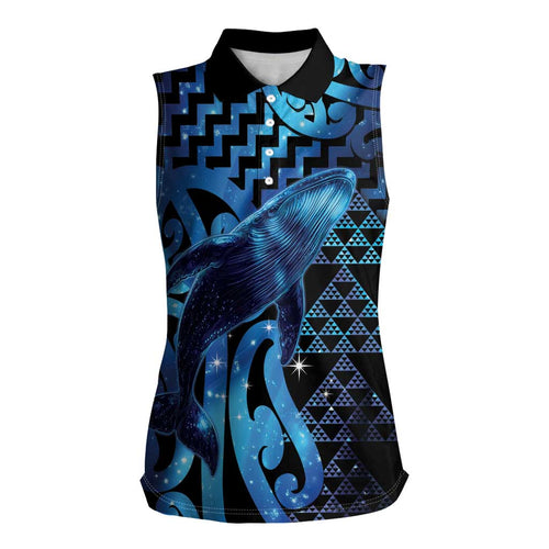 Humpback Whale Matariki New Zealand Women Sleeveless Polo Shirt NZ Maori Paikea Poutama Luxury Blue