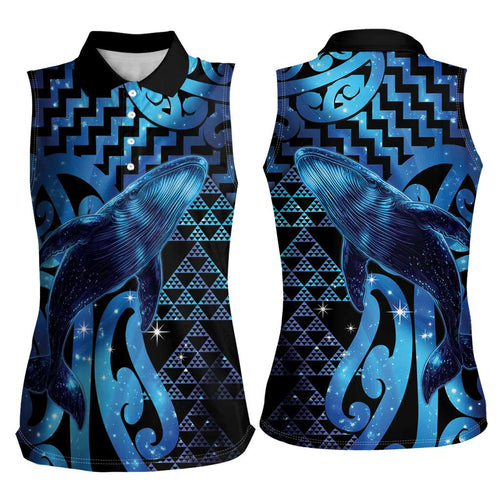 Humpback Whale Matariki New Zealand Women Sleeveless Polo Shirt NZ Maori Paikea Poutama Luxury Blue