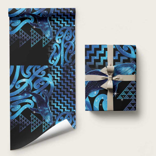 Humpback Whale Matariki New Zealand Wrapping Paper NZ Maori Paikea Poutama Luxury Blue
