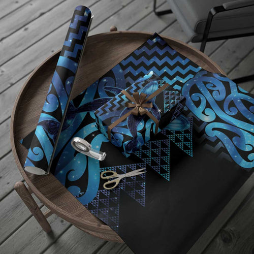 Humpback Whale Matariki New Zealand Wrapping Paper NZ Maori Paikea Poutama Luxury Blue