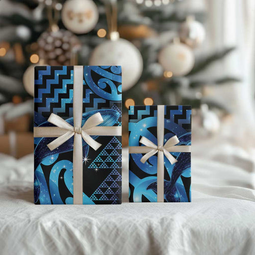 Humpback Whale Matariki New Zealand Wrapping Paper NZ Maori Paikea Poutama Luxury Blue