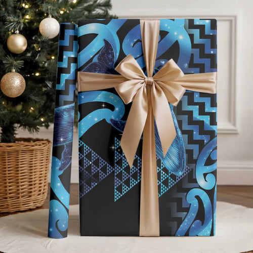 Humpback Whale Matariki New Zealand Wrapping Paper NZ Maori Paikea Poutama Luxury Blue