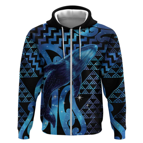 Humpback Whale Matariki New Zealand Zip Hoodie NZ Maori Paikea Poutama Luxury Blue