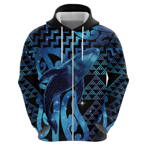 Humpback Whale Matariki New Zealand Zip Hoodie NZ Maori Paikea Poutama Luxury Blue