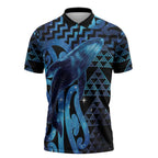 Humpback Whale Matariki New Zealand Zipper Polo Shirt NZ Maori Paikea Poutama Luxury Blue
