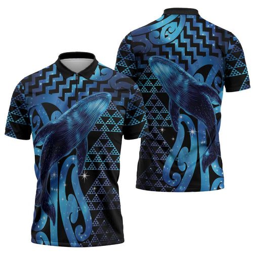 Humpback Whale Matariki New Zealand Zipper Polo Shirt NZ Maori Paikea Poutama Luxury Blue