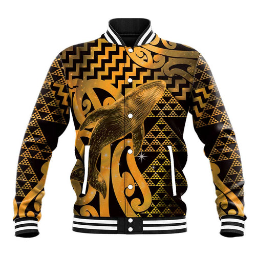 Humpback Whale Matariki New Zealand Baseball Jacket NZ Maori Paikea Poutama Luxury Gold