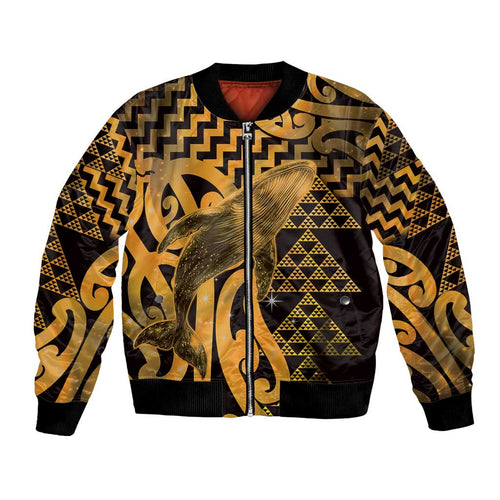 Humpback Whale Matariki New Zealand Bomber Jacket NZ Maori Paikea Poutama Luxury Gold
