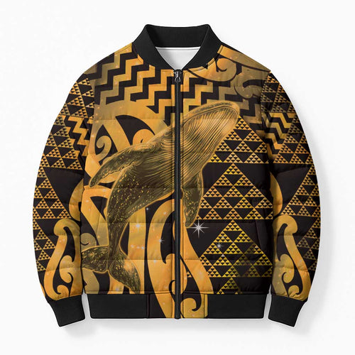 Humpback Whale Matariki New Zealand Bomber Puffer Jacket NZ Maori Paikea Poutama Luxury Gold