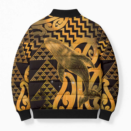 Humpback Whale Matariki New Zealand Bomber Puffer Jacket NZ Maori Paikea Poutama Luxury Gold