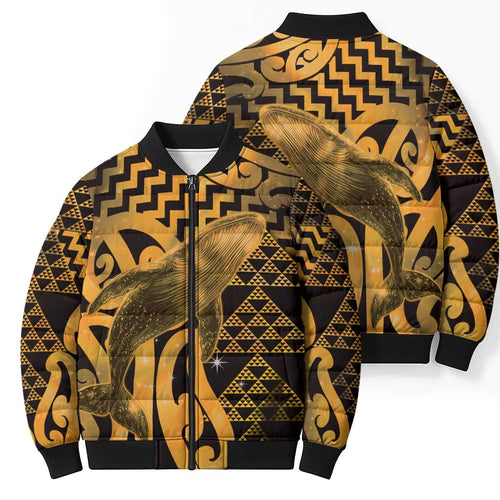 Humpback Whale Matariki New Zealand Bomber Puffer Jacket NZ Maori Paikea Poutama Luxury Gold