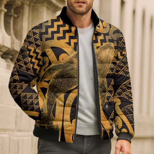 Humpback Whale Matariki New Zealand Bomber Puffer Jacket NZ Maori Paikea Poutama Luxury Gold