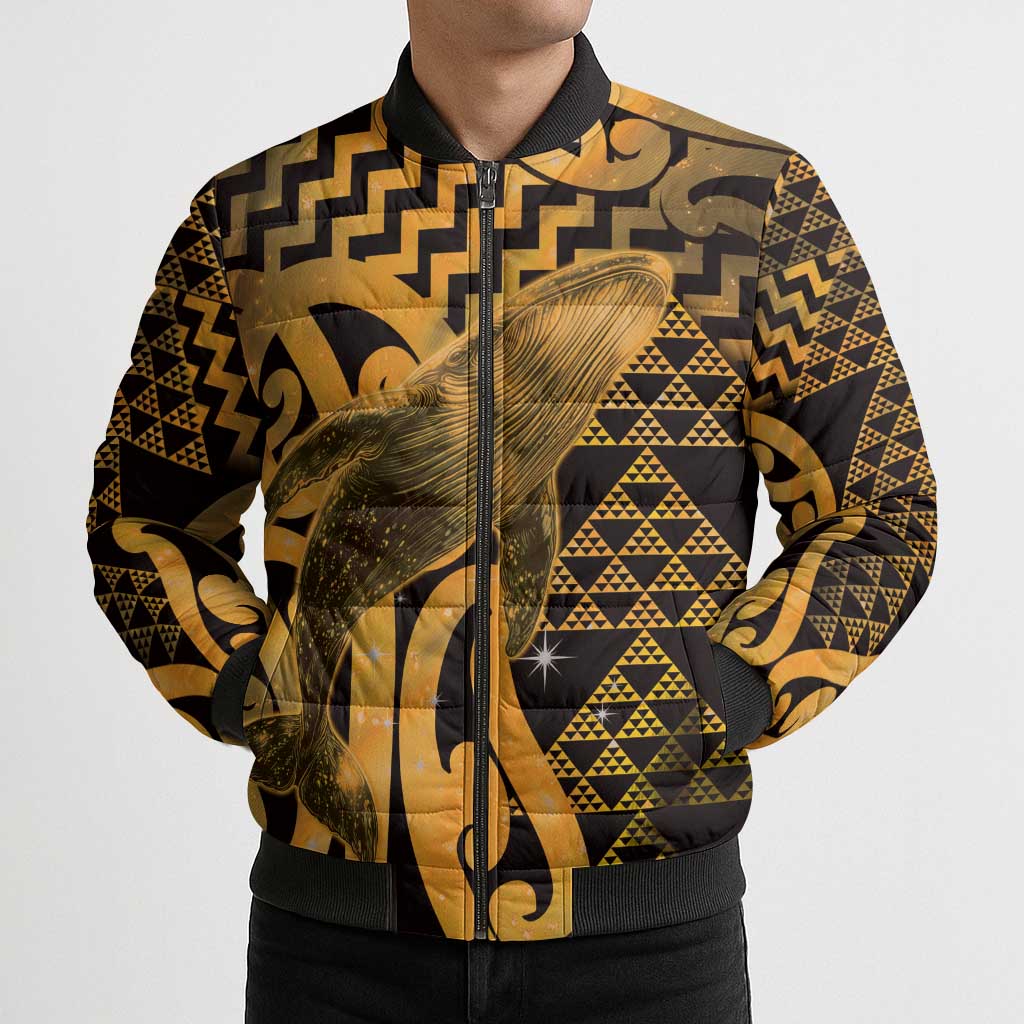 Humpback Whale Matariki New Zealand Bomber Puffer Jacket NZ Maori Paikea Poutama Luxury Gold