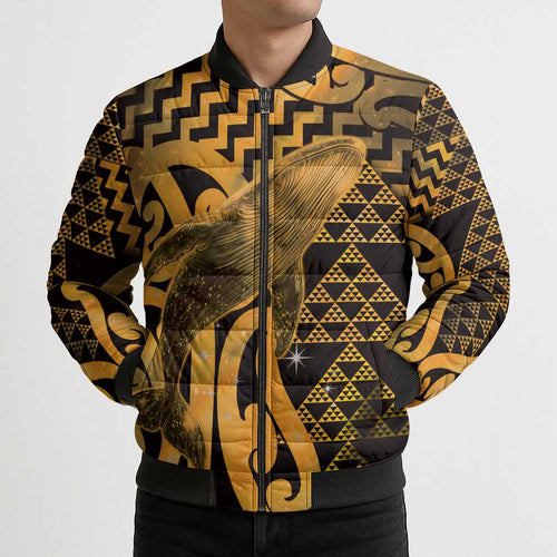 Humpback Whale Matariki New Zealand Bomber Puffer Jacket NZ Maori Paikea Poutama Luxury Gold