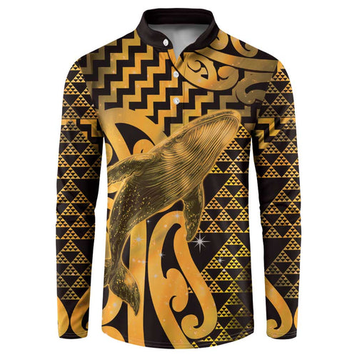 Humpback Whale Matariki New Zealand Button Sweatshirt NZ Maori Paikea Poutama Luxury Gold